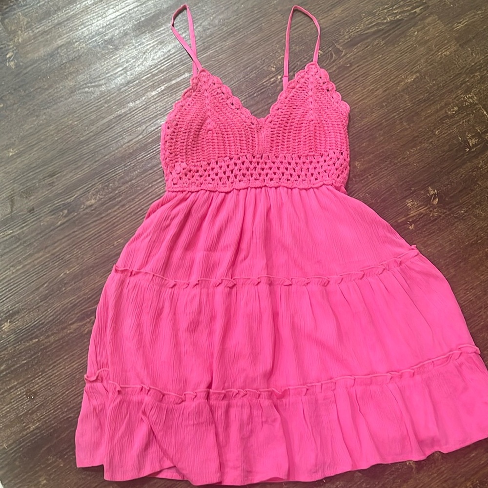 Charlotte Russe pink sundress with crochet detail